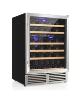 Costway 24 Inch Wine Cooler 51 Bottles Dual Zone Wine Refrigerator Built-In Freestanding