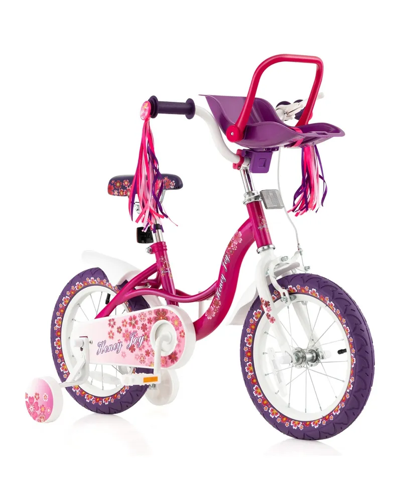 Costway 14'' Kids Bike with Doll Seat Girls Bicycle with Training Wheels for 3-5 Years Old Girl