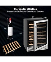 Costway 24 Inch Wine Cooler 51 Bottles Dual Zone Wine Refrigerator Built-In Freestanding