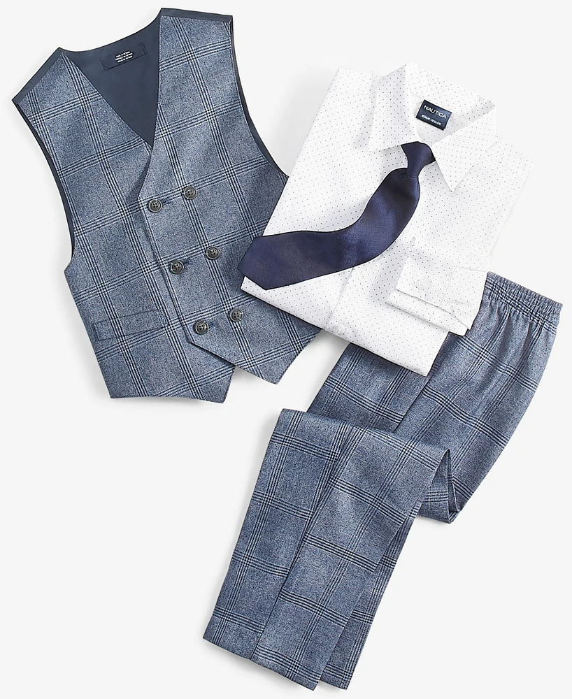 Nautica Toddler and Little Boys Shirt, Windowpane Vest, Pants & Neck Tie Set, 4 piece