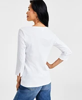 Style & Co Women's Pima Cotton 3/4-Sleeve Boat-Neck Top, Regular Petite, Created for Macy's