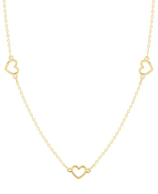 Italian Gold Polished Open Heart Station 18" Collar Necklace in 10k Gold