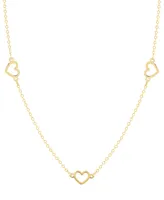 Italian Gold Polished Open Heart Station 18" Collar Necklace in 10k Gold