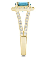 Macy's London Blue Topaz (2-3/8 ct. t.w.) and Diamond (1/2 Halo Ring 14K Yellow Gold
