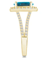 Macy's Blue Topaz (3-5/8 ct. t.w.) and Diamond (3/4 Halo Ring 14K Yellow Gold