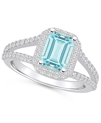 Macy's Aquamarine (1-3/8 ct. t.w.) and Diamond (1/2 Halo Ring 14K Gold