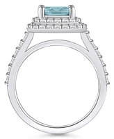 Macy's Aquamarine and Diamond Accent Halo Ring 14K Gold