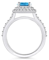 Macy's Blue Topaz and Diamond Accent Halo Ring 14K Gold