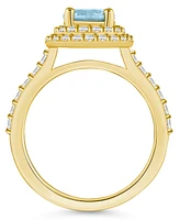 Macy's Aquamarine and Diamond Accent Halo Ring 14K Yellow Gold
