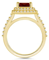 Macy's Garnet and Diamond Accent Halo Ring 14K Yellow Gold