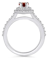 Macy's Garnet and Diamond Accent Halo Ring 14K Gold