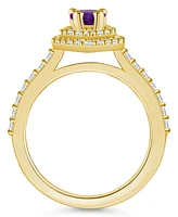 Macy's Amethyst and Diamond Accent Halo Ring 14K Yellow Gold