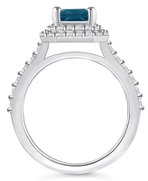 London Blue Topaz and Diamond Halo Ring