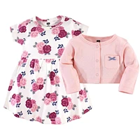 Hudson Baby Toddler Girls Cotton Dress and Cardigan 2pc Set