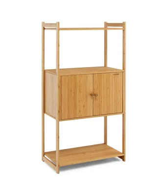 Bamboo Bathroom Cabinet Freestanding Tall Storage Shelf Unit w/2 Doors & Shelves