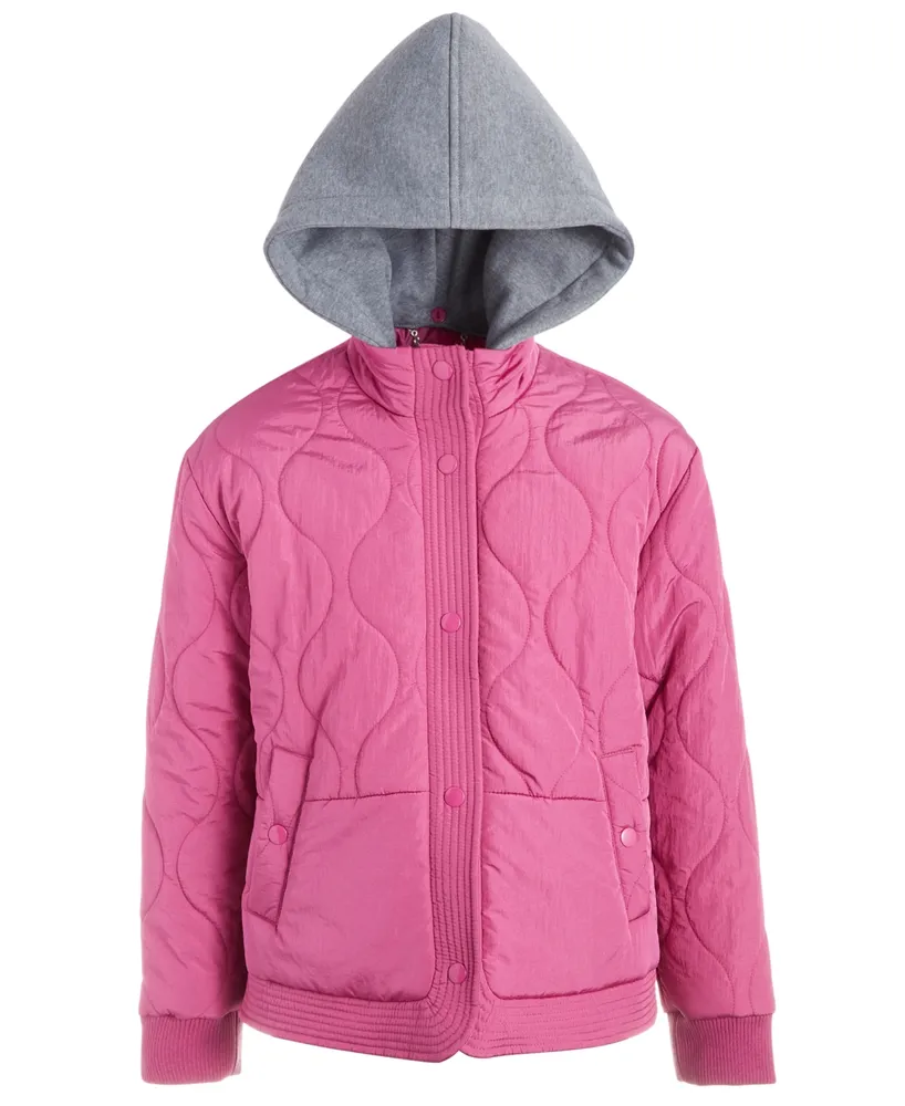 Jou Big Girls Contrast Hood Ribbed Cuff Sleeve Puffer Jacket