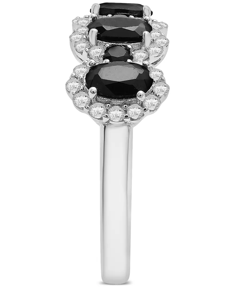 Onyx & White Topaz (3/4 ct. tw.) Oval Halo Ring in Sterling Silver
