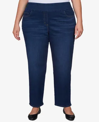 Alfred Dunner Plus Size Autumn Weekend Pull On Super Stretch Denim Short Length Pants