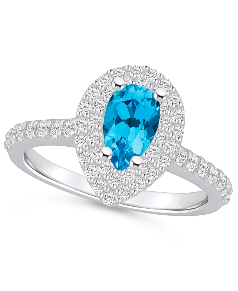 Macy's Blue Topaz and Diamond Accent Halo Ring 14K Gold