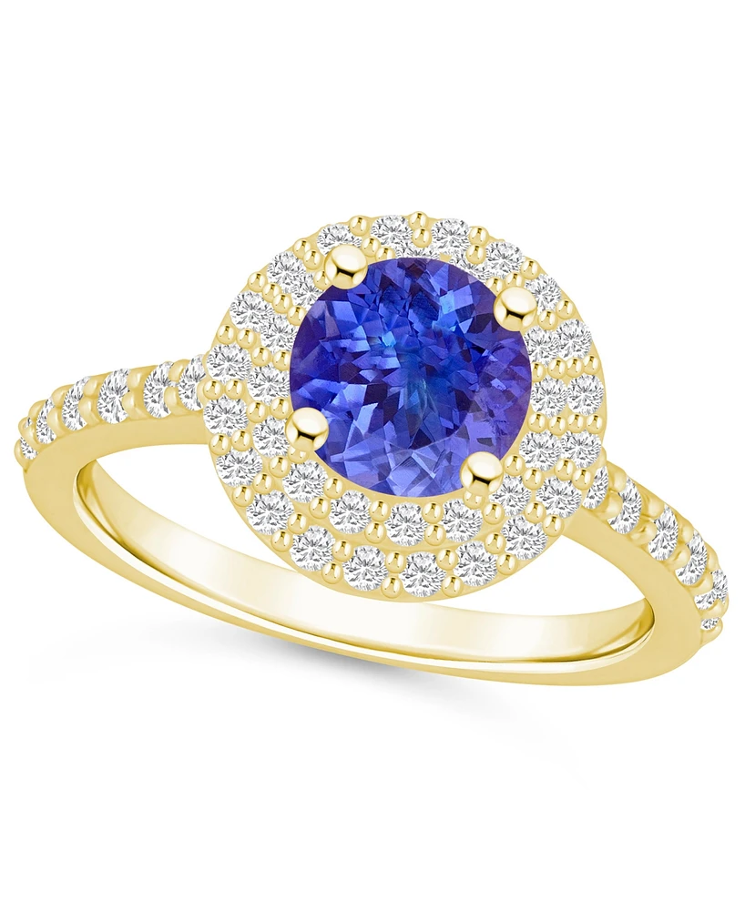 Tanzanite (1-3/8 ct. t.w.) & Diamond (5/8 Round Halo Statement Ring 14k Gold