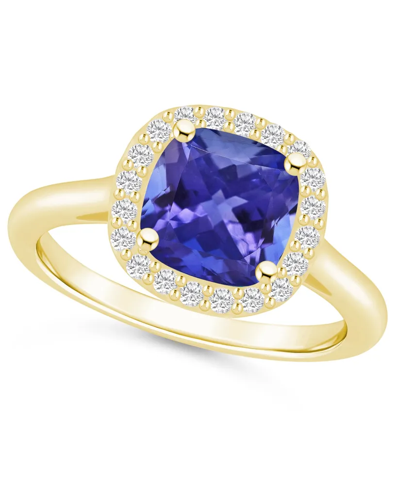 Tanzanite (2-1/3 ct. t.w.) & Diamond (1/4 Cushion Halo Ring 14k Gold