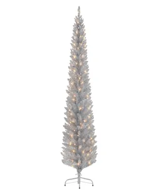 Puleo 7' Pre-Lit Tinsel Artificial Tree