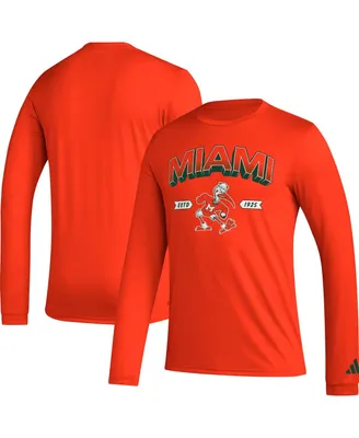 Men's adidas Orange Miami Hurricanes Mighty Mascot Pregame Long Sleeve T-shirt