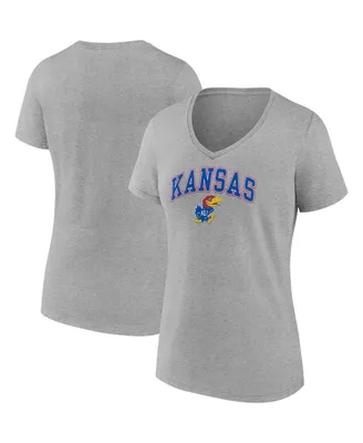 Women's Fanatics Heather Gray Kansas Jayhawks Evergreen Campus V-Neck T-shirt