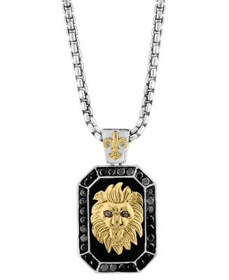 Effy Men's Onyx & Black Spinel (1-1/5 ct. t.w.) Lion Dog Tag 22" Pendant Necklace in Sterling Silver & 14k Gold-Plate