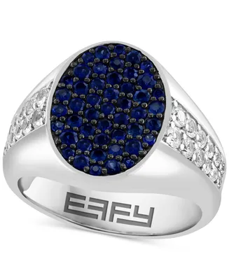Effy Men's Sapphire (1-1/5 ct. t.w.) & White Sapphire (1 ct. t.w.) Cluster Ring in Sterling Silver