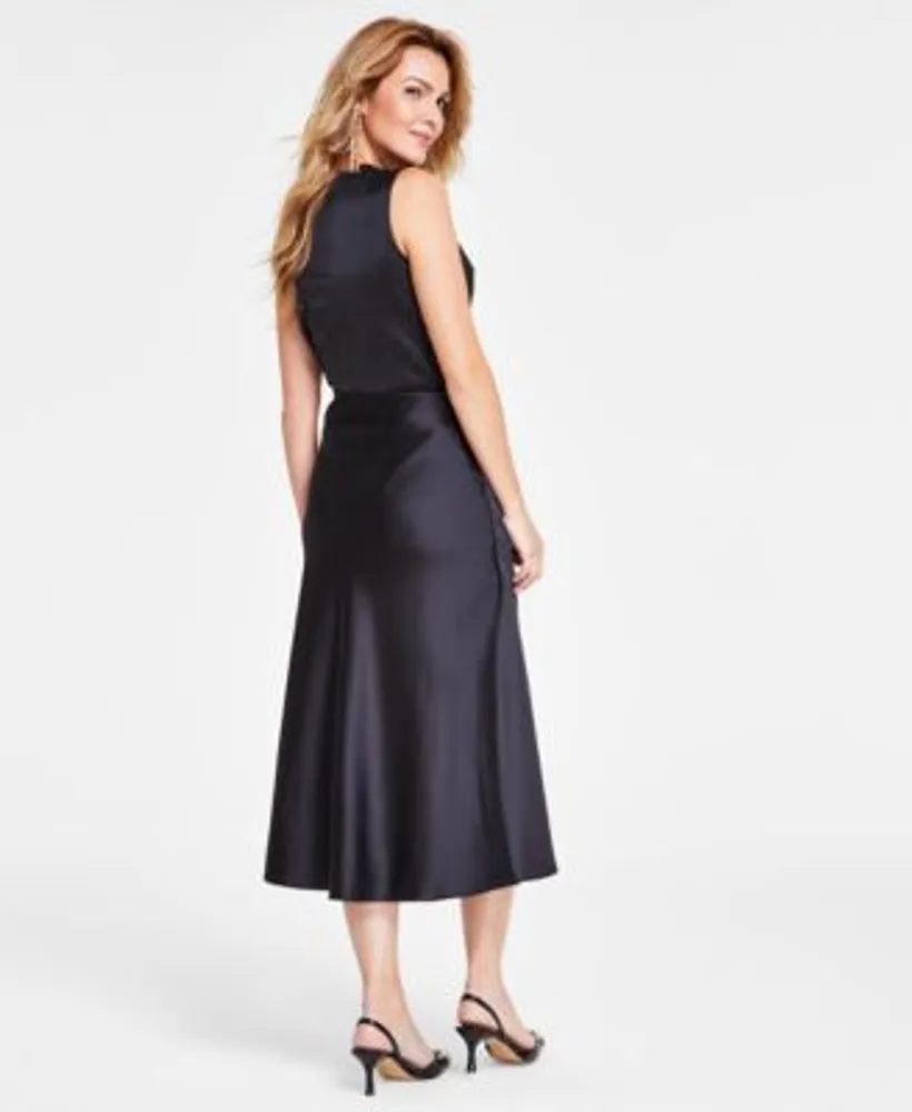 I.N.C. International Concepts Womens Sleeveless Cowlneck Blouse Satin Midi Skirt Created For Macys