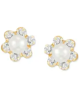 Children's Cultured Freshwater Pearl (3-3/4 mm) and Cubic Zirconia Stud Earrings in 14k Gold