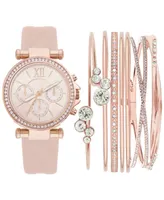 Jessica Carlyle Women's Blush Leather Strap Watch 36mm Gift Set