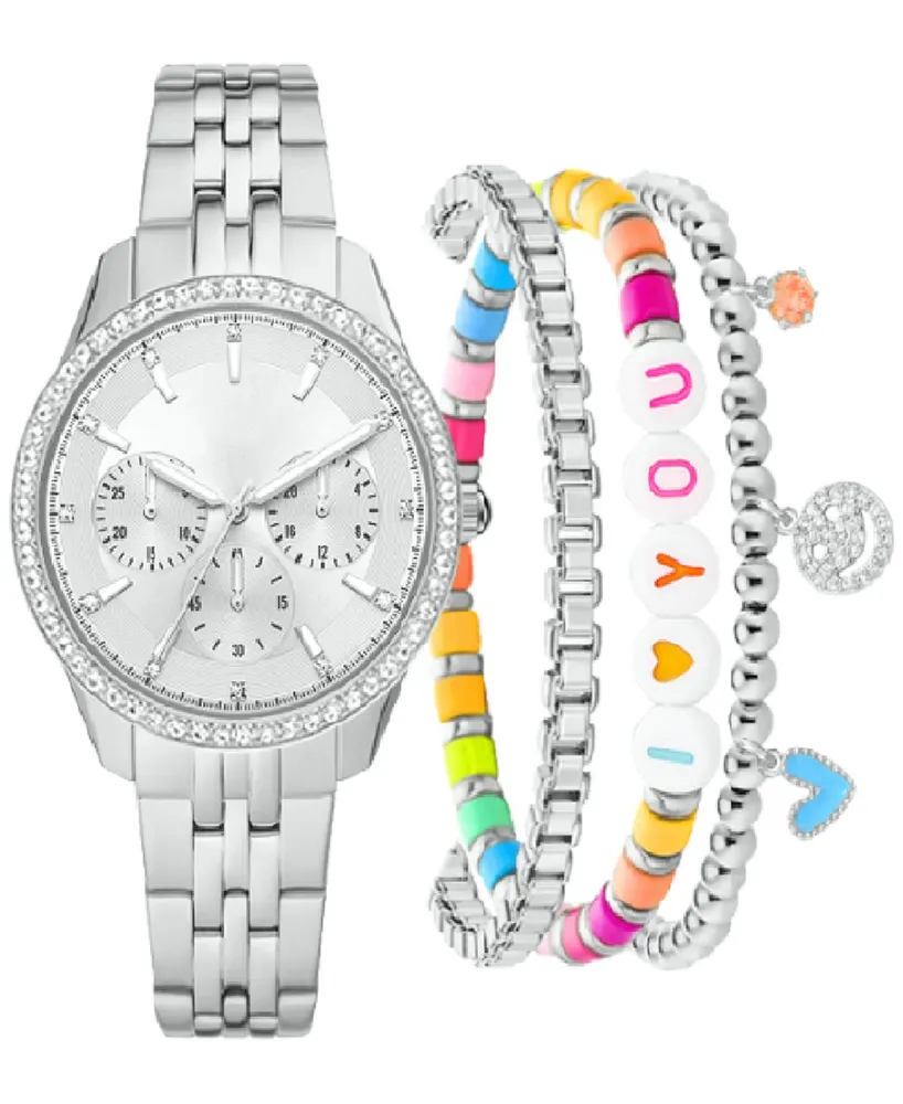 Jessica Carlyle Women's Silver-Tone Bracelet Watch 37mm Gift Set