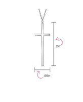 Bling Jewelry Modern Elongated Simple Basic Long Flat Thin Delicate Religious Latin Cross Pendant Necklace For Women Teen .925 Sterling Silver