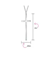 Bling Jewelry Modern Elongated Simple Basic Long Flat Thin Delicate Religious Latin Cross Pendant Necklace For Women Rose Gold Plated .925 Sterling Si