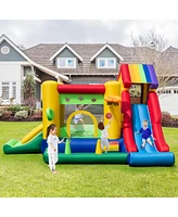 Colorful Rainbow Kids Inflatable Bounce Castle with 50 Ocean Balls & 735W Blower