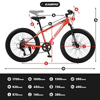 Simplie Fun S24109 Elecony 24 Inch Fat Tire Bike Adult/Youth Full Shimano 7 Speeds Mountain Bike, Dual Disc Brake, High