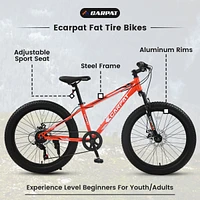 Simplie Fun S24109 Elecony 24 Inch Fat Tire Bike Adult/Youth Full Shimano 7 Speeds Mountain Bike, Dual Disc Brake, High