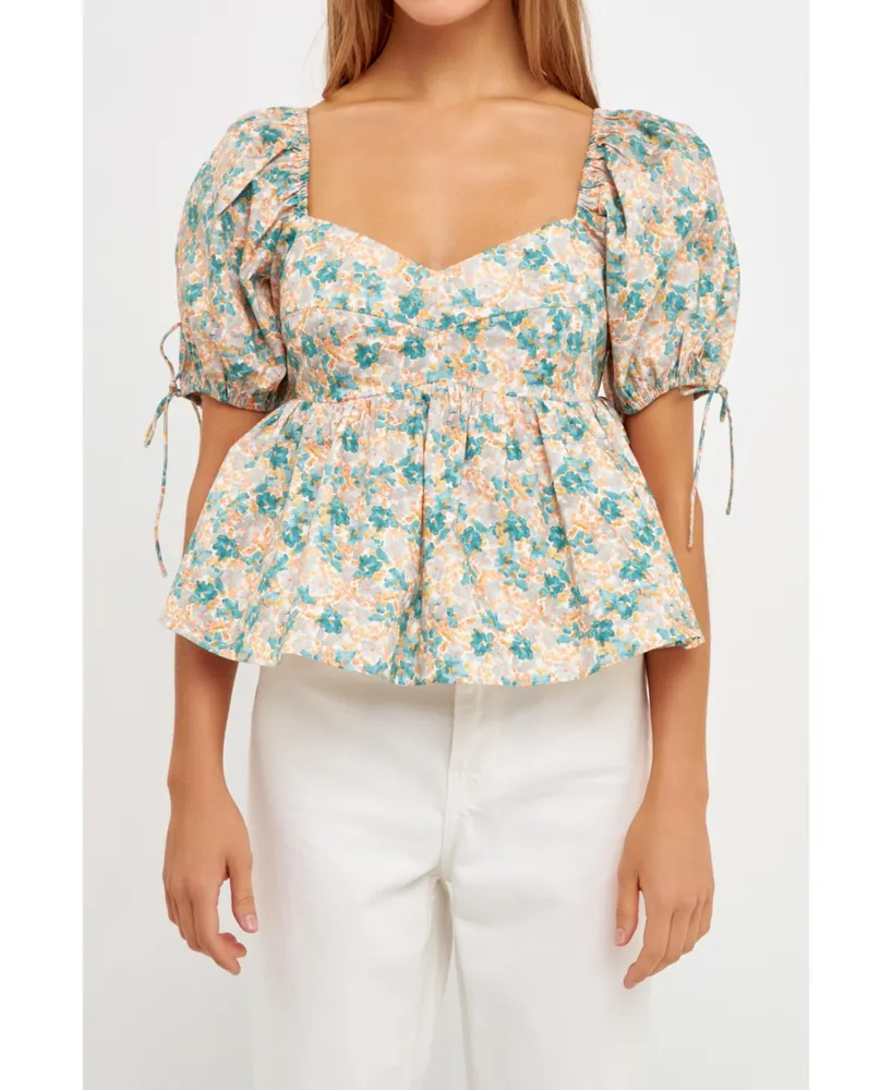 English Factory Women's Floral Puff Sleeve Top