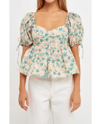English Factory Women's Floral Puff Sleeve Top