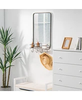 Costway Wall Bathroom Mirror w/ Shelf Hooks Sturdy Metal Frame for Bedroom Living Room