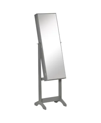 Homcom 60" Mirrored Standing Jewelry Lockable Cabinet w/ 4-Tier Storage, Grey
