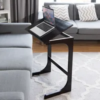 Costway Adjustable Tv Tray C-Shape Sofa Couch End Table Laptop Desk W/Tilting Top Bamboo