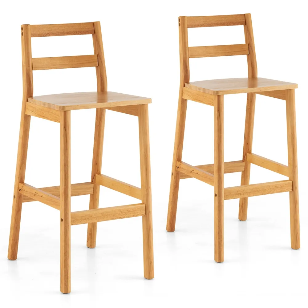 Set of 2 Solid Rubber Wood Bar Stools 28" Dining Chairs with Backrests