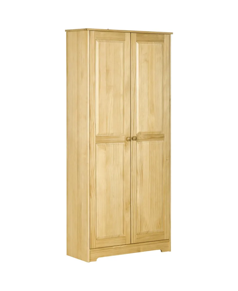 Homcom 67" Pinewood Kitchen Pantry Storage Cabinet, Freestanding Cabinets with Doors and Shelf Adjustability, Soft