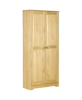 Homcom 67" Pinewood Kitchen Pantry Storage Cabinet, Freestanding Cabinets with Doors and Shelf Adjustability, Soft