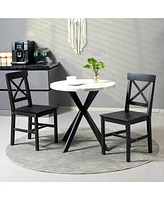 Homcom Wooden Farmhouse Dining Chairs Set of 2 with Cross Back, Black