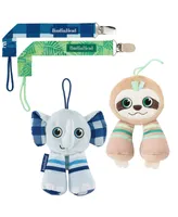 BooginHead Baby Pacifier Holder Stuffed Animal and Baby Pacifier Clip, 2-Pack Elephants & Sloth - Assorted Pre