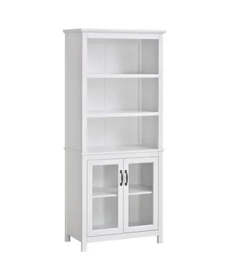 Homcom 71" Bookcase Storage Hutch Cabinet with Adjustable Shelves and Glass Doors for Home Office, Kitchen, Living Room, White